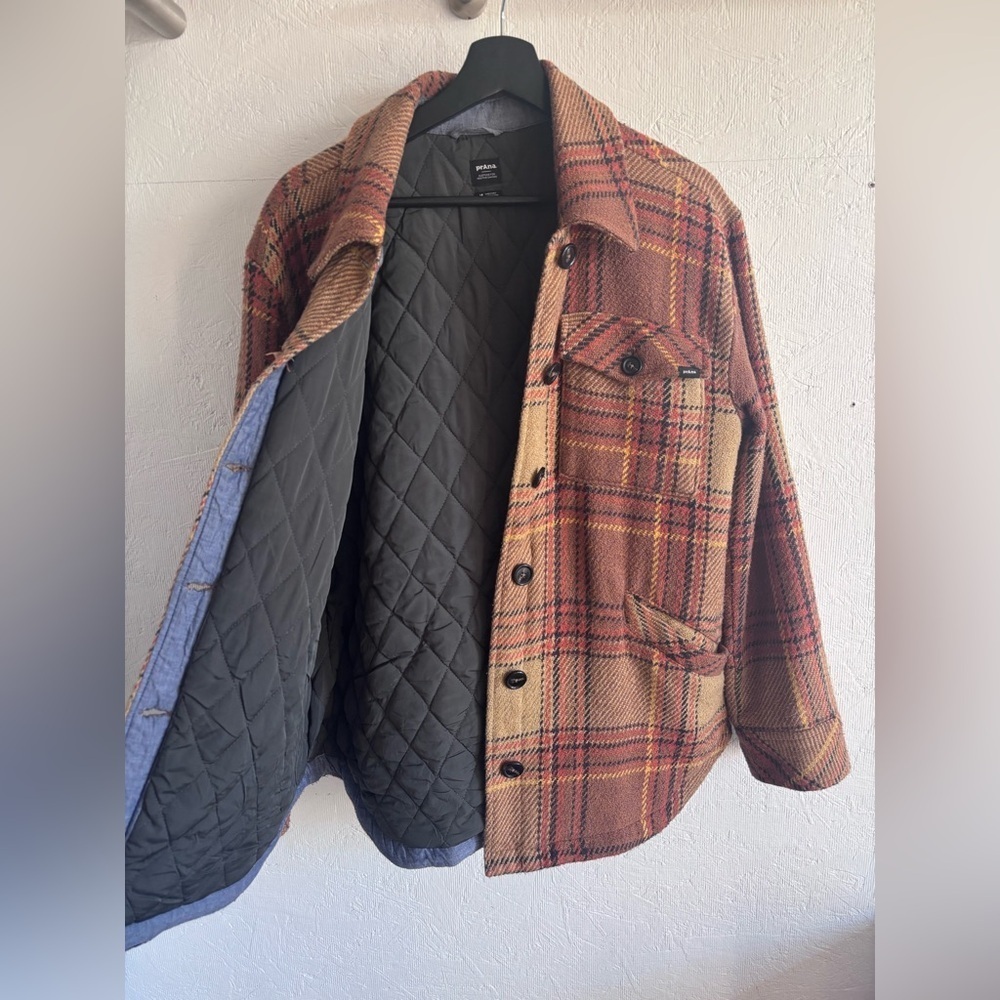 prAna 100% Organic Cotton 70’s Plaid Flannel Quilted Multi Pocket Jacket Shacket - Picture 11 of 12